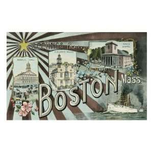  Greetings from Boston Travel Premium Poster Print, 8x12 