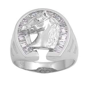  Sterling Silver Ring   Horse   Clear CZ   19 mm x 4 mm 