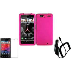  Hot Pink Hard Case Cover+LCD Screen Protector+Car Charger 