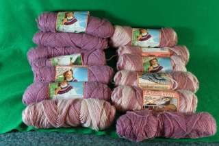 13 Skeins of Vintage Caron Dazzleaire Yarn Mauve & Chrome Rose Ombre 