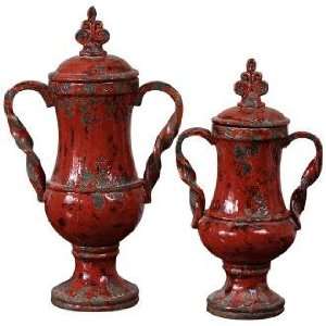  Uttermost Set of 2 Rami Red Classic Ceramic Containers 