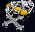 Antique long Ethiopian Cross necklace chain simulated Amber Jewelry 