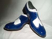 Mens Blue and White Formal Spectators Wingtip Shoes  