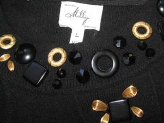 MILLY Black Sleeveless Cashmere Sweater w/beads Sz L  