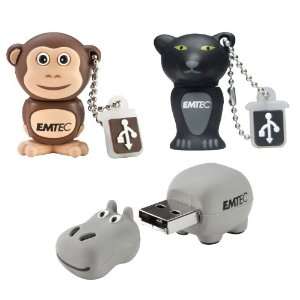  Emtec Jungle Animal 4 USB Flash Drive Set Monkey/ Hippo 