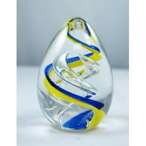   Design Blue Yellow & Clear Spiraling Helix in Egg Paperweight PW 626