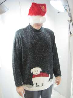 NWT Mens Vintage Ugly Puppy Dog Xmas Party Holiday Sweater +FREE Santa 