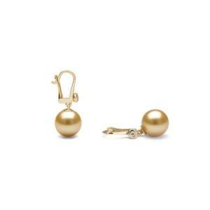  Golden South Sea Pearl & Diamond Dangle Earrings , 9.0 15 