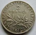 France 2 Francs coin Silver 1916 Km#845.1 silver 0.2684
