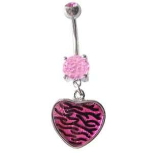  Pink Glitter Zebra Heart dangle Belly navel Ring piercing 