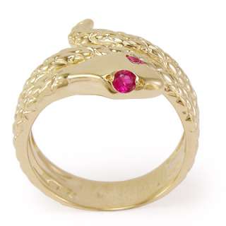 14k Solid Yellow Gold Snake Ruby Eye Serpent Ring Sizes 4 to 9.5 