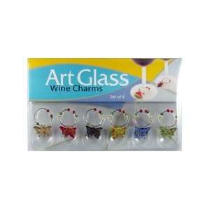  Art Glass Wine Charms Assorted Butterfly Theme