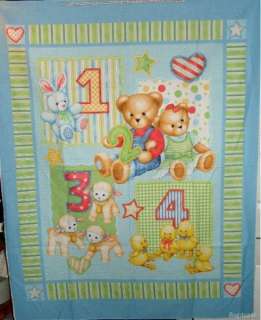 Blue Jean Teddy Numbers Wall Hanging/Quilt Panel fabric  