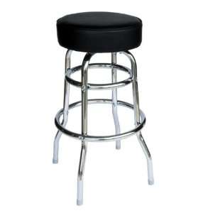  Galena Double Ring Chrome Stool with Black Vinyl Seat 