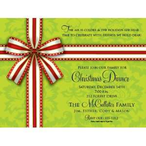   Bow on Green Baroque Holiday Party Invitations 