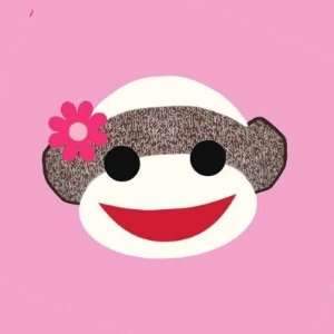  Pink Sock Monkey Flower Girl Round Sticker Arts, Crafts 