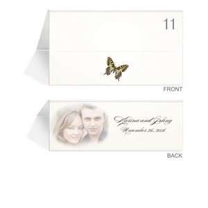  150 Photo Place Cards   Butterfly Taupe Pewter In Frame 