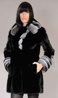 Black new mink fur jacket with chinchilla collar & cuffs   All sizes 