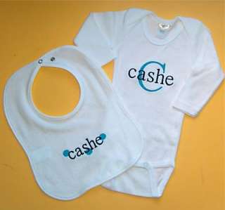 Personalized Monogram Baby Name BIB ONESIE Shirt SET  