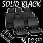 16pc Set Solid Black Auto Car Seat Covers FREE Steering Wheel Belt Pad 