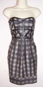 Marc New York Strapless Slate Plaid Faux Leather Cocktail Evening 