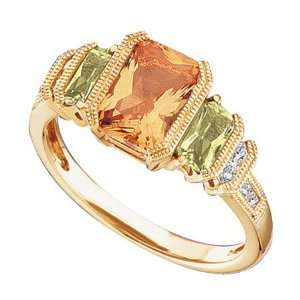  14K Yellow Gold Peridot, Citrine And Diamond Ring 