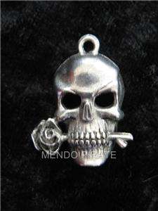 pc LOT SKULL WITH ROSE Pendant Pewter Biker Goth Dead Head  