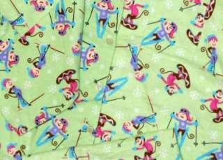 Pc Colorful Smiling Monkey Ski Skiers Whimsical Flannel Pajamas Wms 