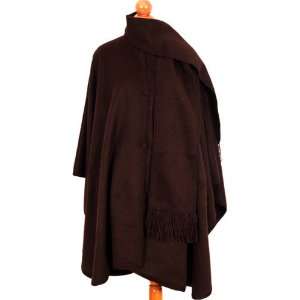  Chocolate Brown Baby Alpaca Wool Cloak Cape, With Attached 