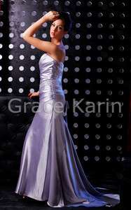 Exquisite Silver Grey Satin Beadwork Bridesmaid Prom Formal Gown 