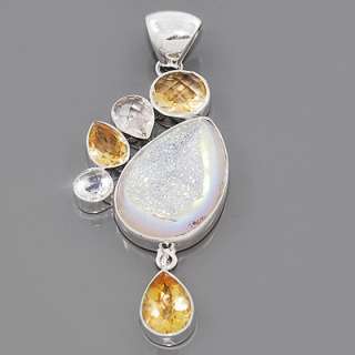Titanium Druzy CitrineTopaz Gemstone 925 Sterling Silver Jewelry 