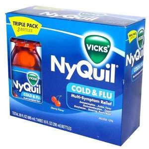 Vicks Nyquil Cold & Flu Multi symptom Relief, Cherry Flavor, 3 Bottles 