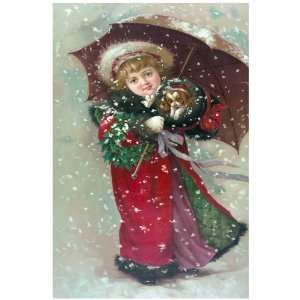 11x 14 Poster. Girl & dog holiday winter Poster. Decor with Unusual 