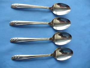 SILCO USA STAINLESS PREVUE (4) SOUP SPOONS NEW COND.  