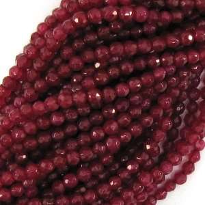  3mm faceted ruby red jade round beads 9.5 strand