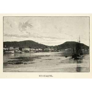   River Ecuador Boat Mountains   Original Halftone Print
