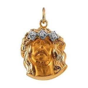  14K Yellow Gold Head Of Jesus Crown Diamond Pendant 