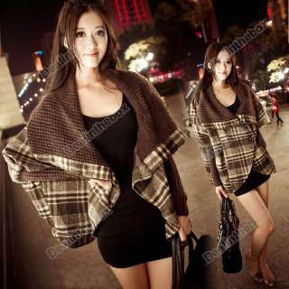   Womens Vintage Check Cape Poncho Loose Coat Outwear Fashion  