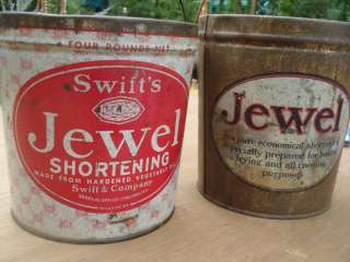 ANTIQUE TIN SWIFT JEWEL SHORTENING CANISTERS W/ HANDLES  