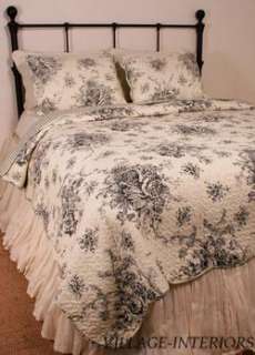 BALLARD FRENCH COUNTRY BLACK IVORY TOILE F/QUEEN QUILT SET TICKING 
