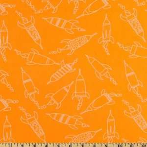  44 Wide Robots Linework Rockets Orange Fabric By The 