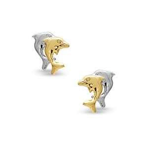  Dolphin Stud Earrings in 14K Two Tone Gold STUD EARRINGS 