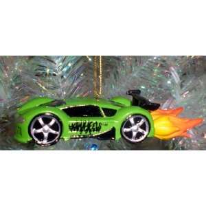 Hot Wheels Green Car Flames Shooting Christmas Ornament  