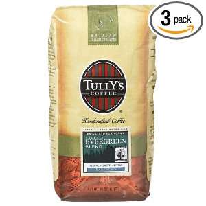 Tullys Coffee Certified Organic Evergreen Blend WHOLE BEAN, 12 Ounce 