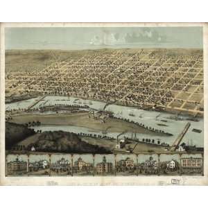  Historic Panoramic Map Saginaw City Michigan 1867 Drawn 