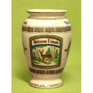  Welcome Friends Ceramic Vase with Outdoor Theme and Deer 