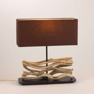   Driftwood Table Lamp 17.5 With Brown Rectangular Shade New  