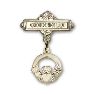   Filled Baby Badge with Claddagh Charm and Godchild Badge Pin Jewelry