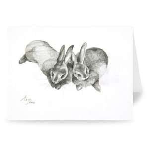 Rabbits Sleeping, 2005 (pencil on paper) by   Greeting Card (Pack of 