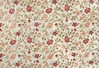 Embroidered, Silk Fabric. Ivory with Pink, Sage, Burgundy & Beige 